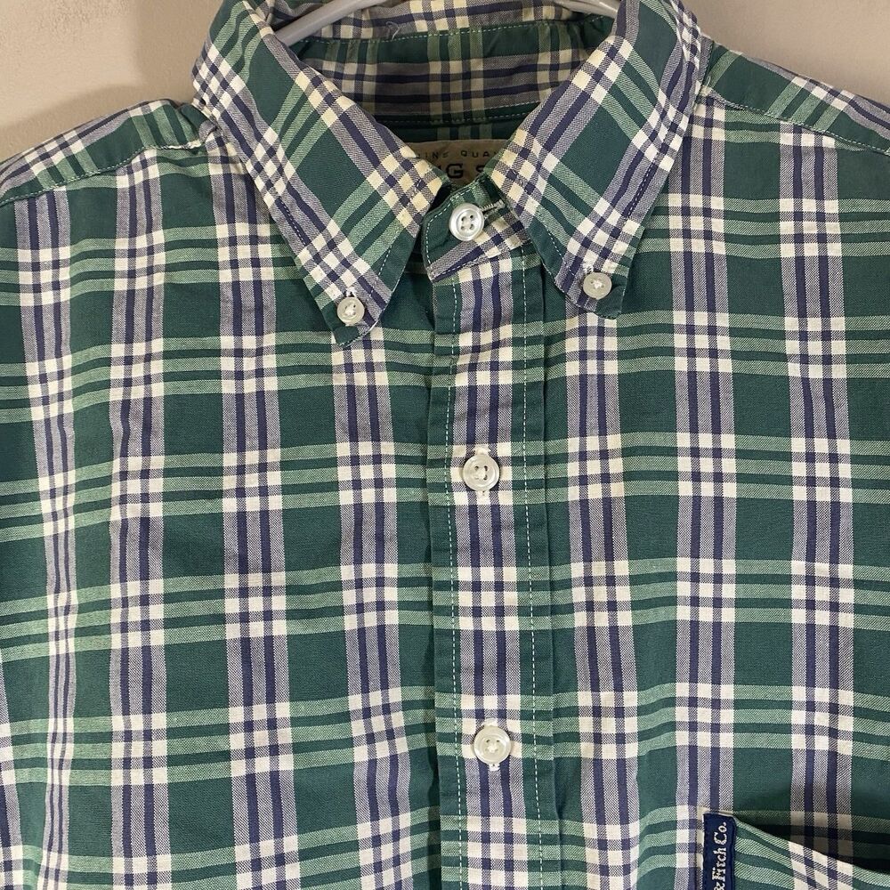Vintage Abercrombie Fitch The Big Shirt Men Large Green Plaid Long Sleeve Grunge